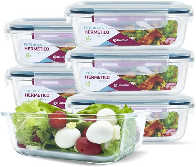 Kit com 9 Potes Herméticos de Vidro + 6 Copos de Aruba de Brinde