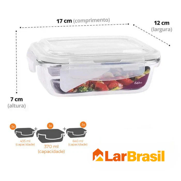 Kit com 9 Potes Herméticos de Vidro + 6 Copos de Aruba de Brinde