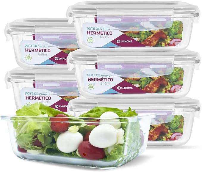 Kit com 9 Potes Herméticos de Vidro + 6 Copos de Aruba de Brinde