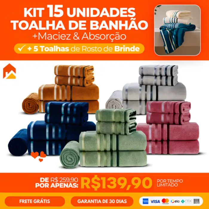Kit com 15 Toalhas de Banhão + 5 Toalhas de Rosto de Brinde